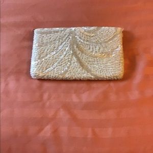 White beaded clutch evening purse